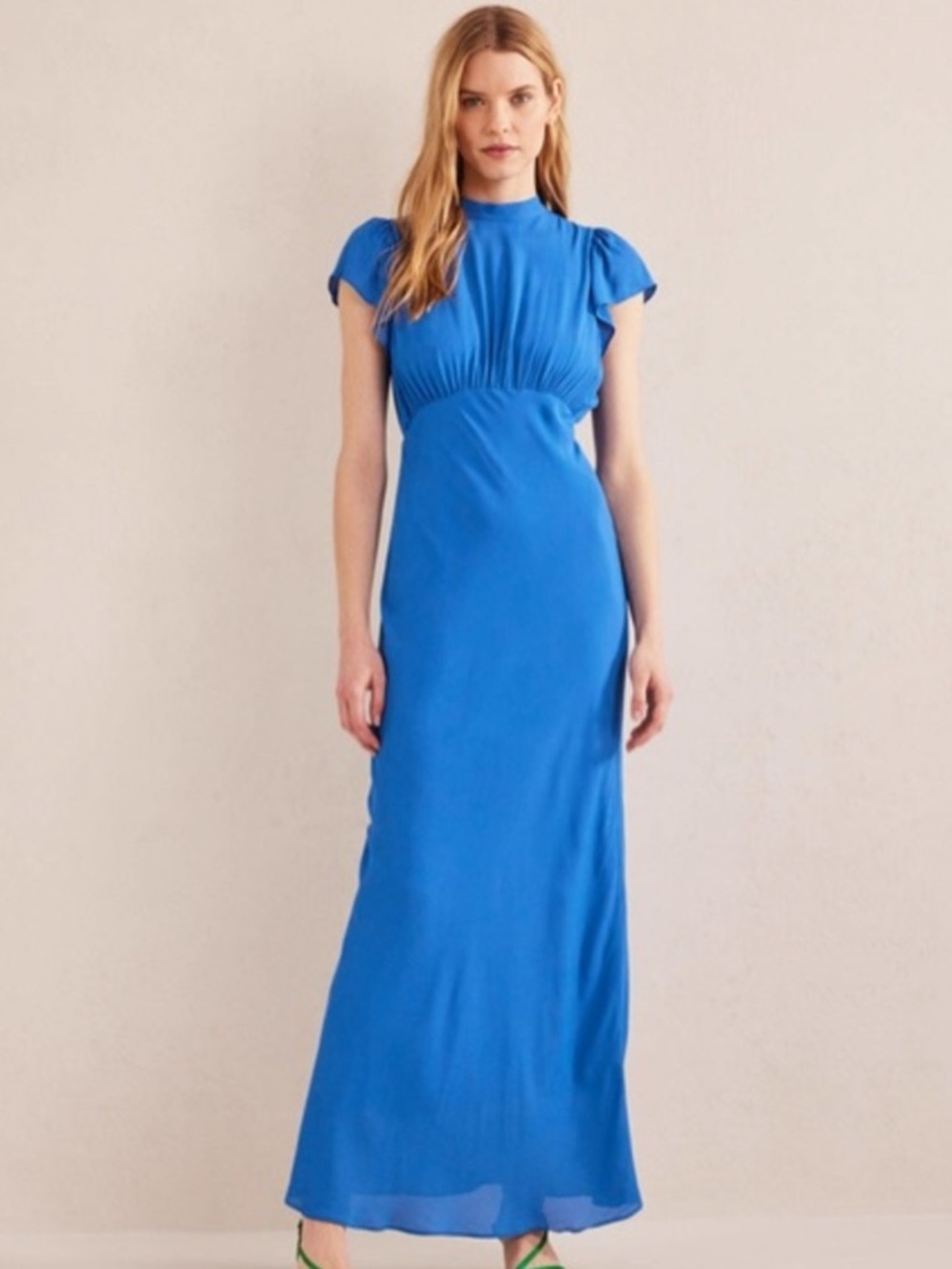 Stunning Boden Tie Back Detail Dainty Maxi Dress Cyan Blue Fully Lined 20-22R